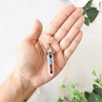 Colgante 7 chakras cuarzo rosa