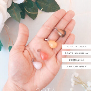 Colgantes Gota 2 (Ojo de Tigre, Ágata Amarilla, Cornalina, Cuarzo Rosa)